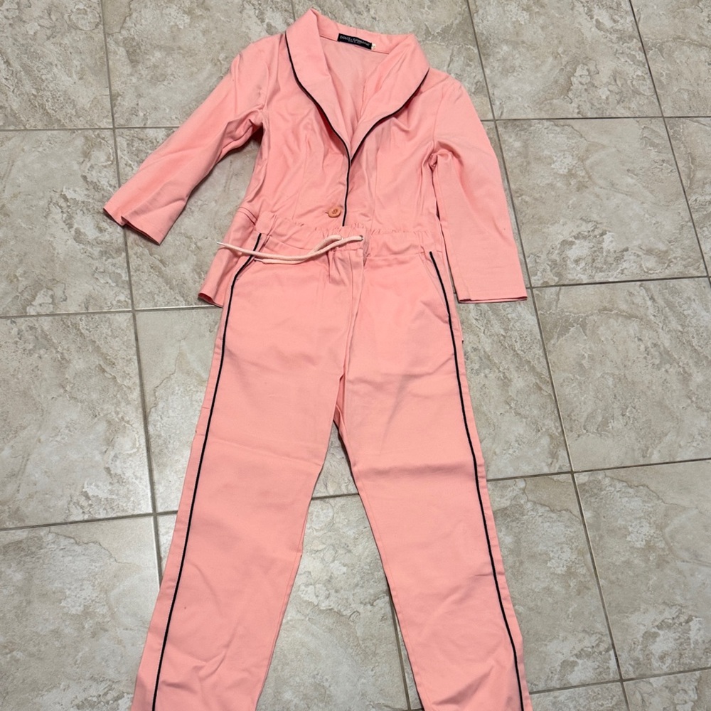 Dolce & Gabbana Pink Suit with Black Piping, petite, xs